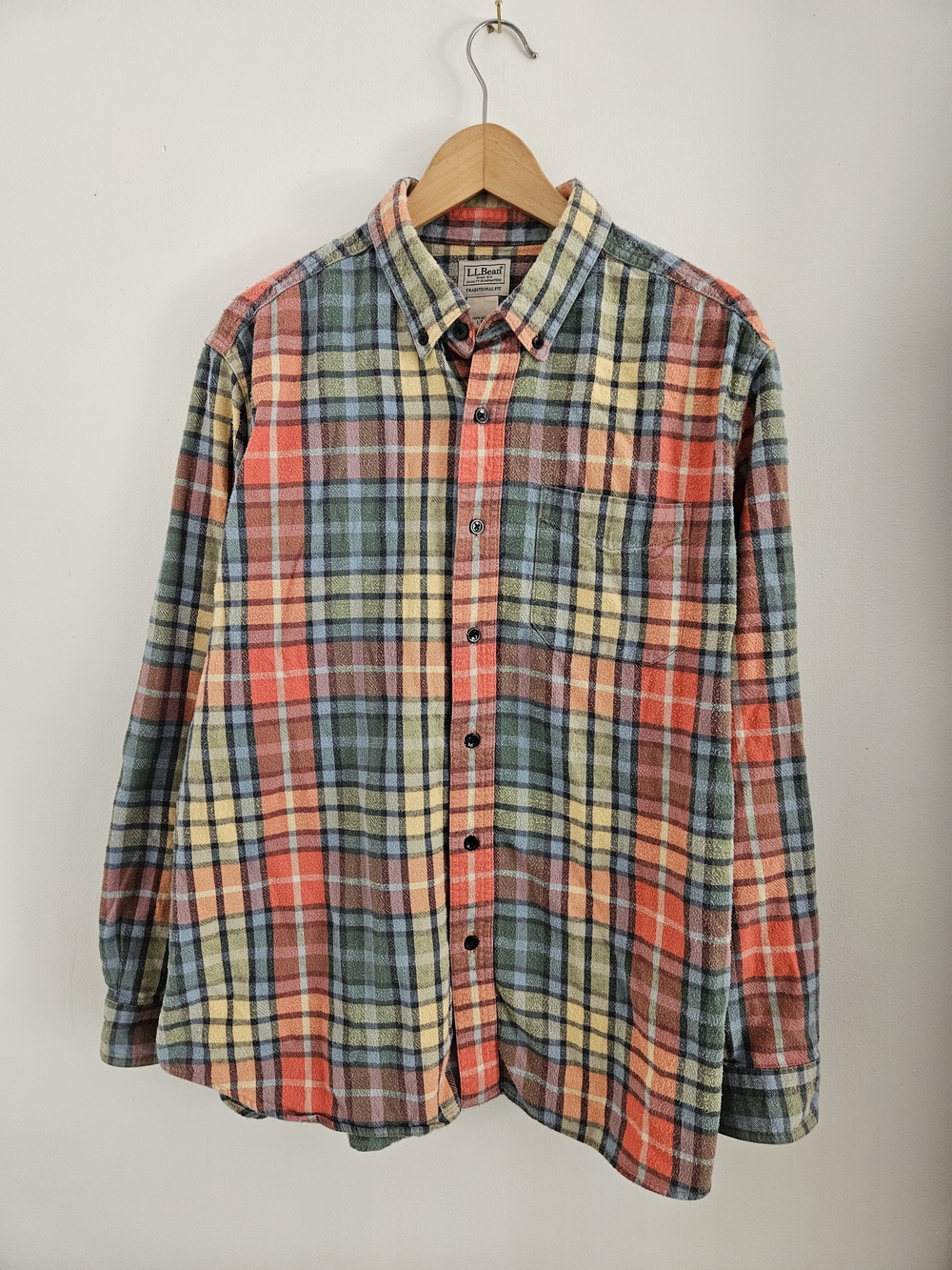 Vintage L.L. Bean Multicolor Plaid Button-Down Flannel Shirt Mens Large
